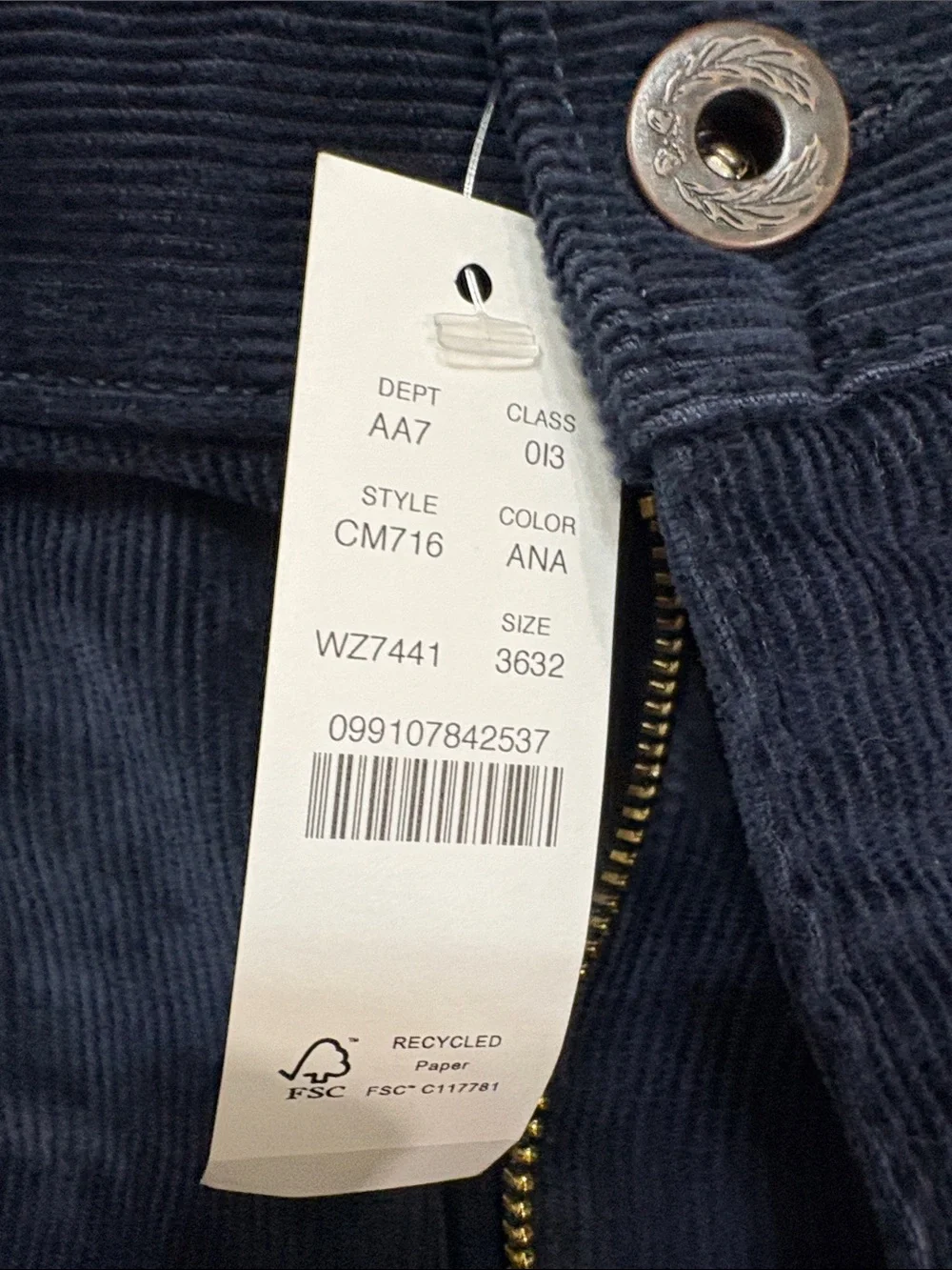 J. Crew Men's Navy Corduroy Pants Size 36 x 32
